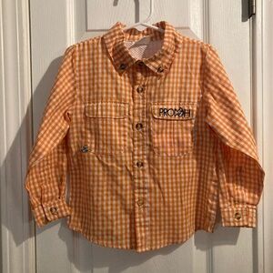 PRODOH orange check w/ navy accents kids fishing shirt 4T VGUC